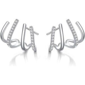 925 Sterling Silver Half Hoop Earrings Wrap for Women Cuff Piercings Studs
